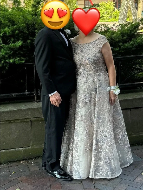 Mac Duggal Blush and Silver Floral Embroidered A-Line Gown - Picture 4 of 5